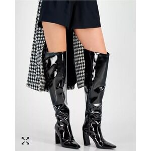 INC International Concepts Orisa Black Patent Leather Over‎ The Knee Boots  9.5M